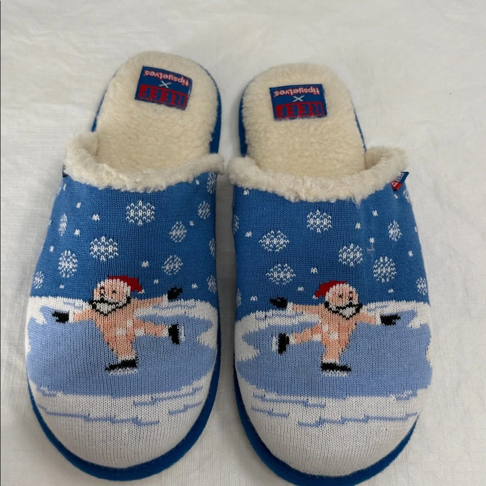 Reef x Tipsy Elves Slippers Wm Large EU 38/39 Blue Nude Naked Skating Santa Snow - Picture 3 of 9